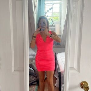 Neon pink mini dress